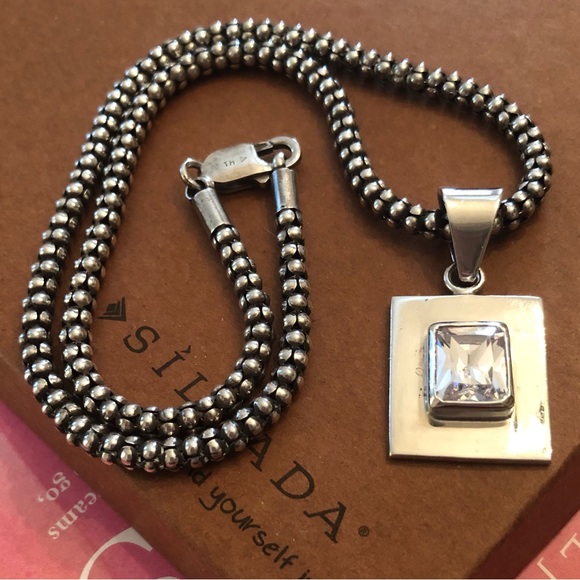 Vintage Silpada Sterling Silver Cubic Zirconia Pendant Popcorn Chain Necklace - Picture 11 of 16